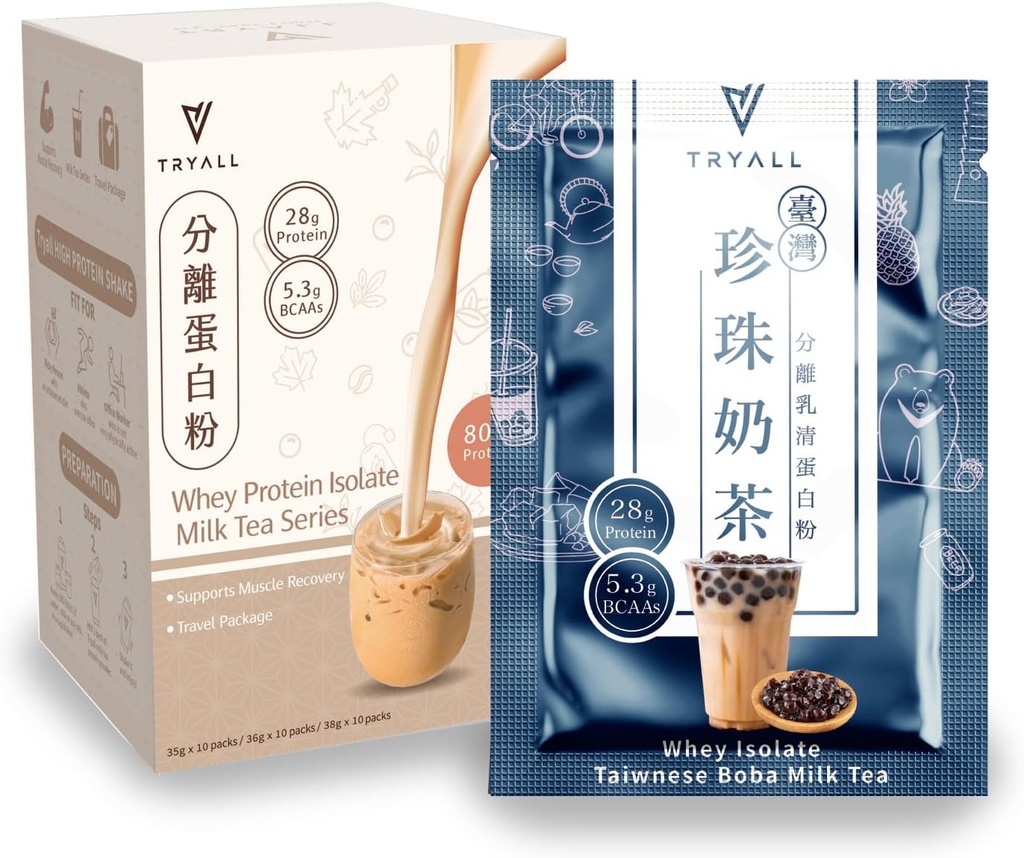 TRYALL Ricarica Post Workout Supplemento Daily Muscle Builder & Recovery Supplement (Taiwan Bubble Milk Tea, 10 pacchetti)