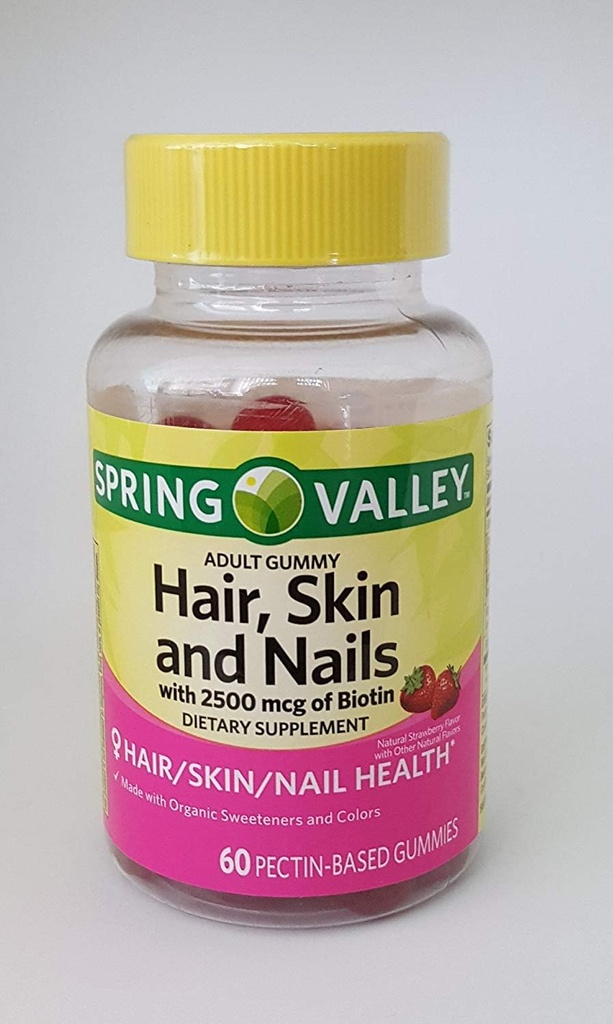 Capelli, Pelle e Unghie della Valle di Primavera con 2500 mcg di Integratore Dietetico Biotina, 60 Gummie Basate sulla pectina
