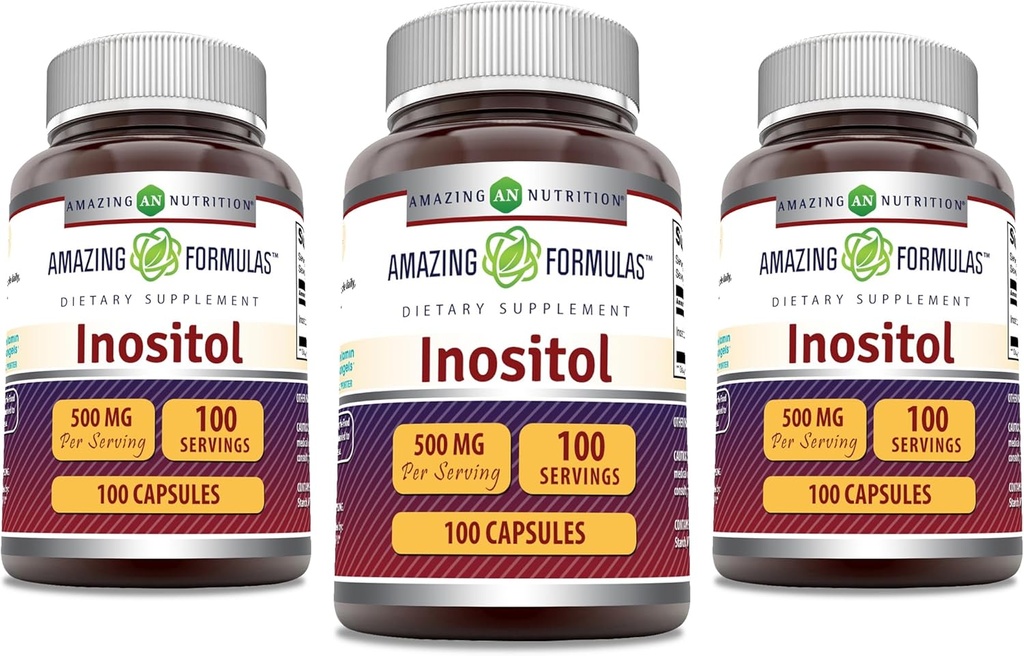 Incredibile Formulas Inositol 500 Mg | Capsule Supplemento | Non OGM | Gluten-Free | Made in USA (Pack of 3 | 100 Count)