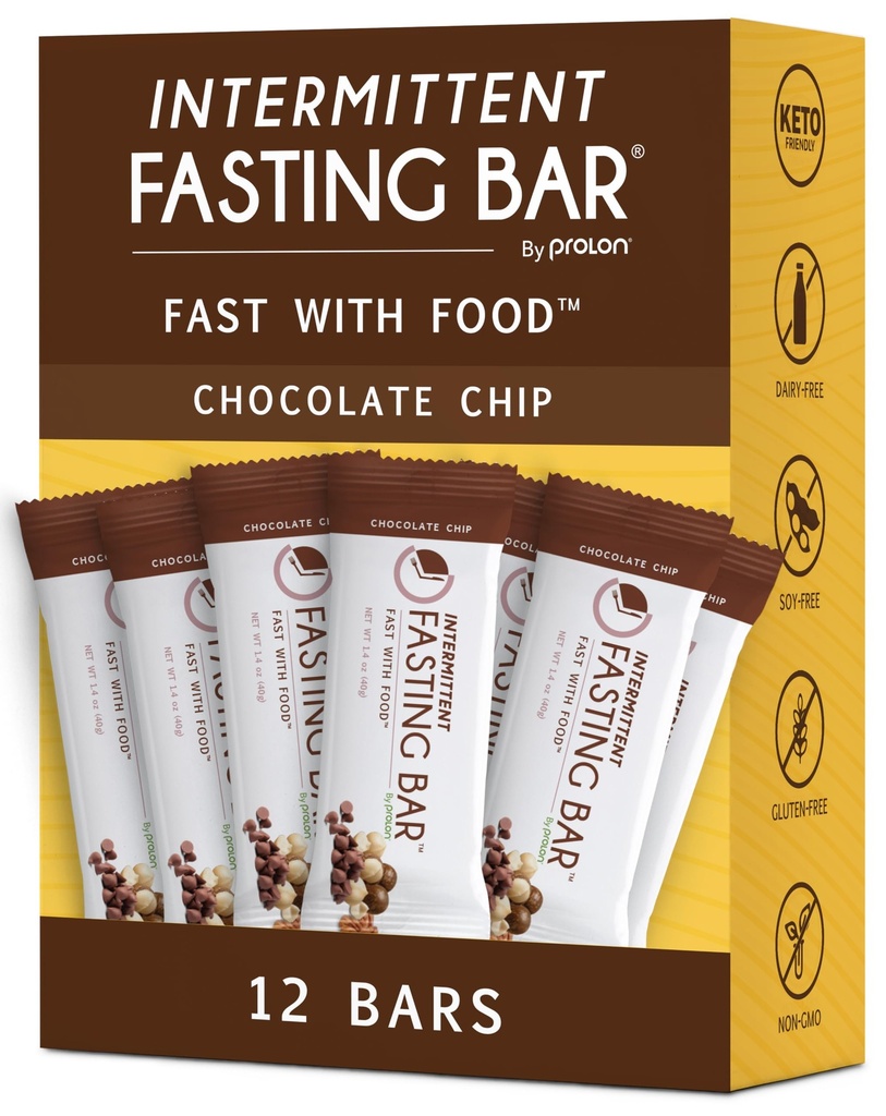 Prolon Fasting Bars | 5g Protein, 7g Fiber | Keto-Friendly, Gluten-Free, Dairy-Free, Plant-Based | Nutrizione per il digiuno intermittente | Formulato per non rompere il vostro Fast | Chocolate Chip (12 Conte)