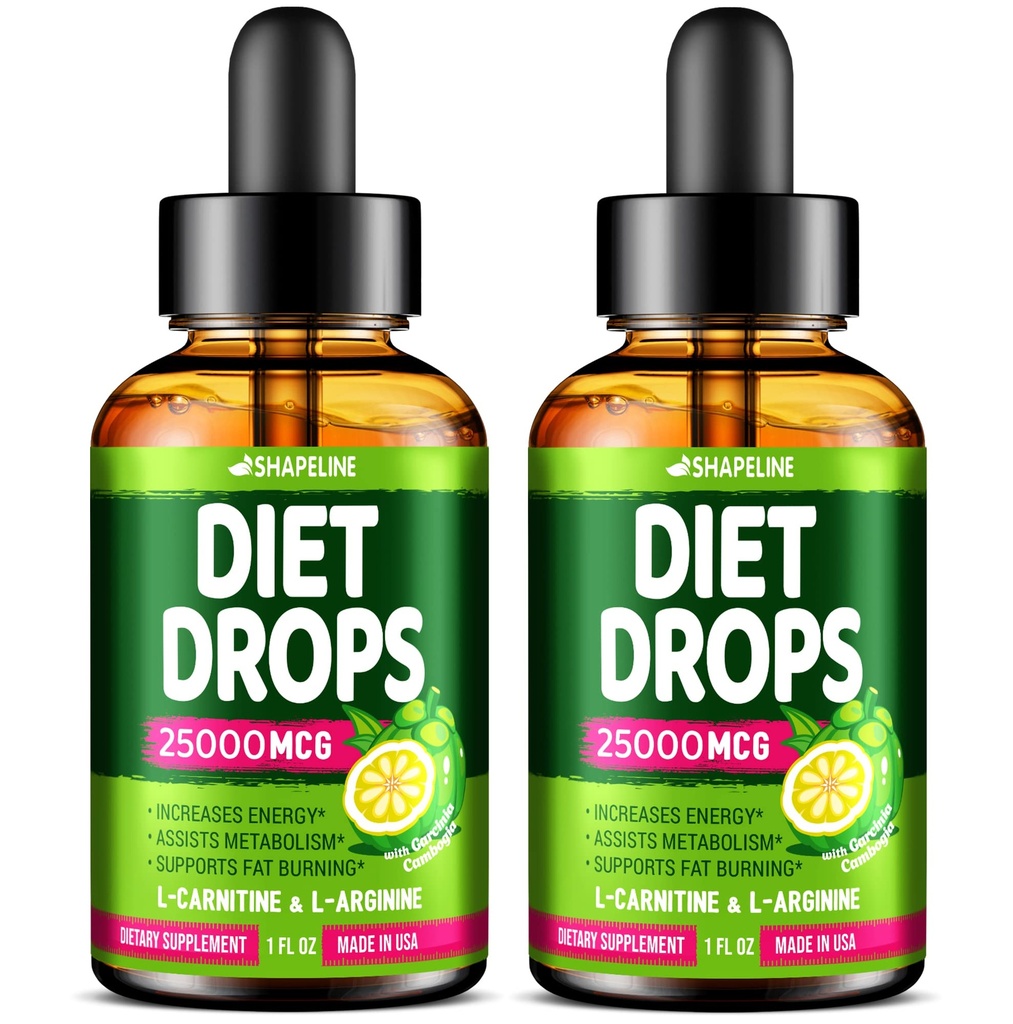 (Pack of 2) Diet Drops - Made in Italy - Appetite Suppressant for Women & Men - Natural Metabolism Booster - Diet Drops with Garcinia Cambogia, L-Arginine & L-Glutamine 1 Fl Oz