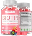 Integratore Biotina, 60 Gummie Vegane, Supporto Antiossidante per Pelle sana, Capelli e Unghie per Donne e Uomini, Non OGM