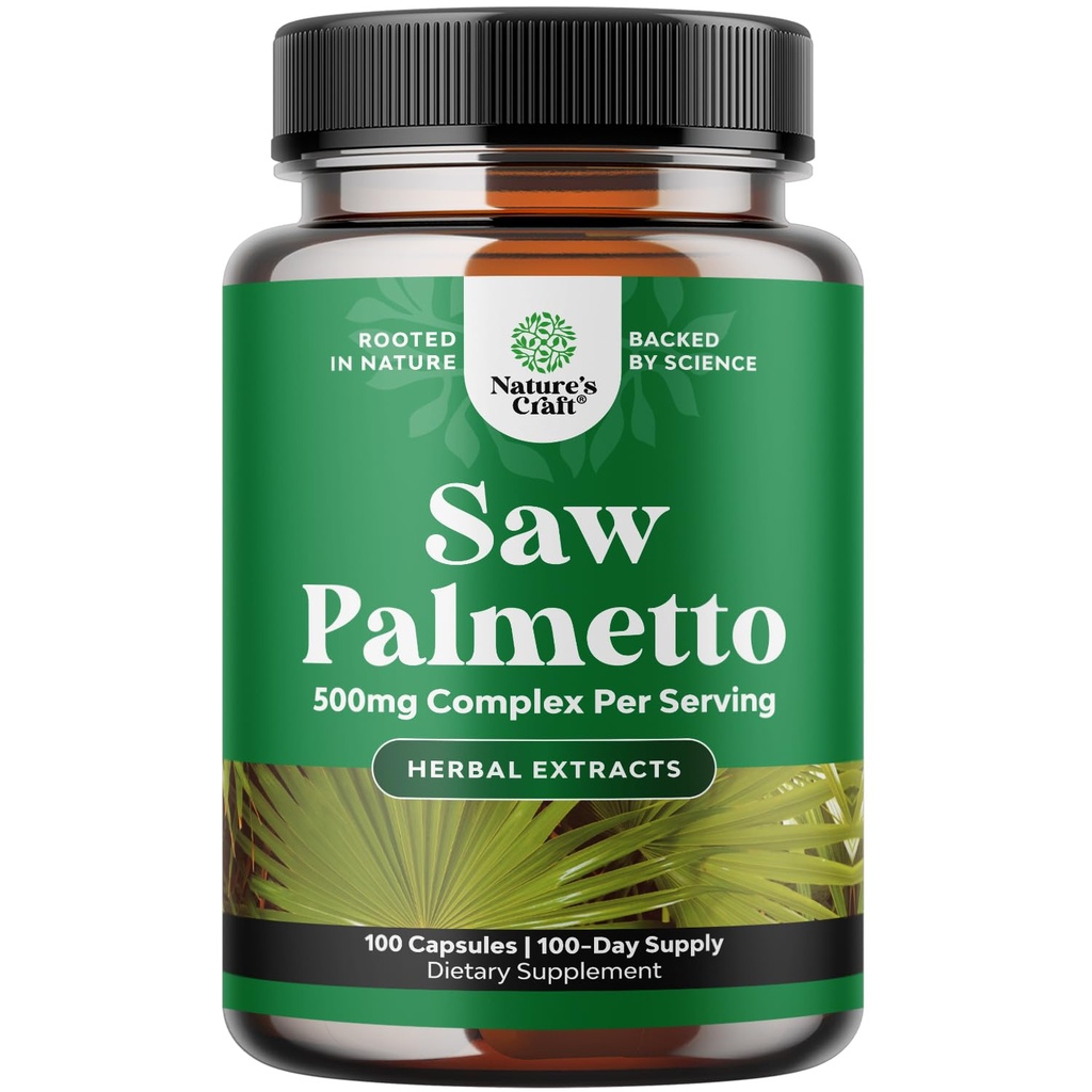 Estratto di Palmetto di Sega Extra - Complesso di erbe avanzato per la salute dei capelli e il supporto urinario con Sterols vegetali & Flavonoidi - Potente supplemento di erbe con 500mg per porzione - 100 capsule