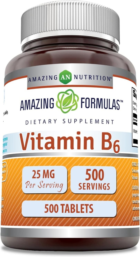 Stupefacente formula vitamina B6 (Pyridoxine) 25 Mg Supplemento | Compresse | Non OGM | Gluten-Free | Made in USA (1 Pack | 500 Count)