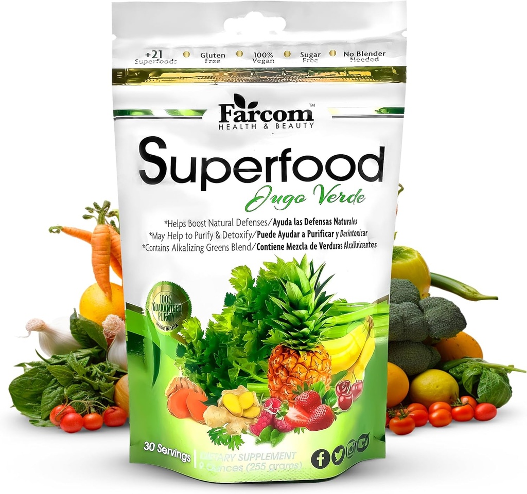 Polvere di succo verde superfood – miscela di oltre 21 super verdi, adaptogeni, prebiotici, probiotici, antiossidanti – Detox, energia e supplemento di supporto immunitario – Vegan, senza glutine