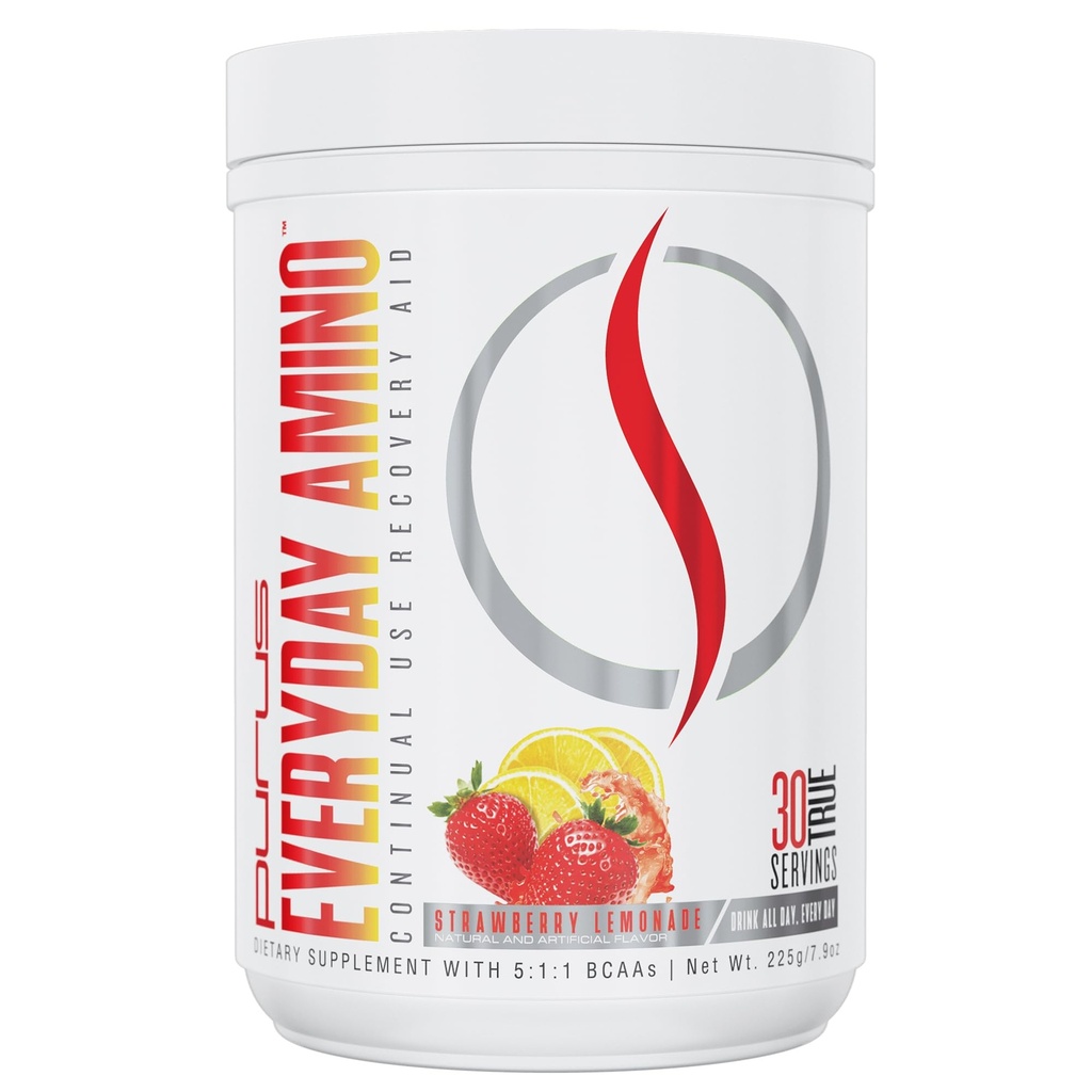 Purus Labs Everyday Amino BCAA Powder | Aminoacidi per l'idratazione del muscolo & Recovery | Sugar Free & Gluten Free | 30 Servings (Strawberry Lemonade)