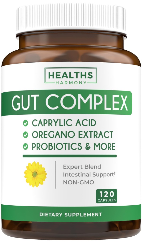 Supporto Candida (120 capsule) - Acido Caprylic, Olio d'Origano & Probiotics aiutano a mantenere già livelli normali di lievito e Candida - Vegetariano, Non OGM Integratore Intestinale - Gut Cleanse (Nessun pillole)