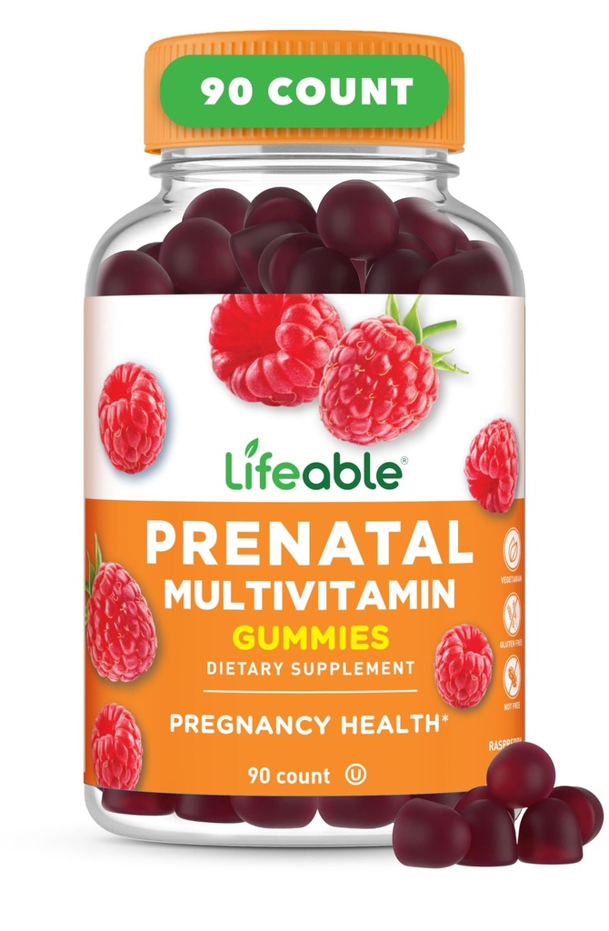 Multivitamina prenatale vitale con ferro e colina | Grandi Vitamine prenatali per le donne | Gummie prenatali non OGM vegetariane | 90 Gummie