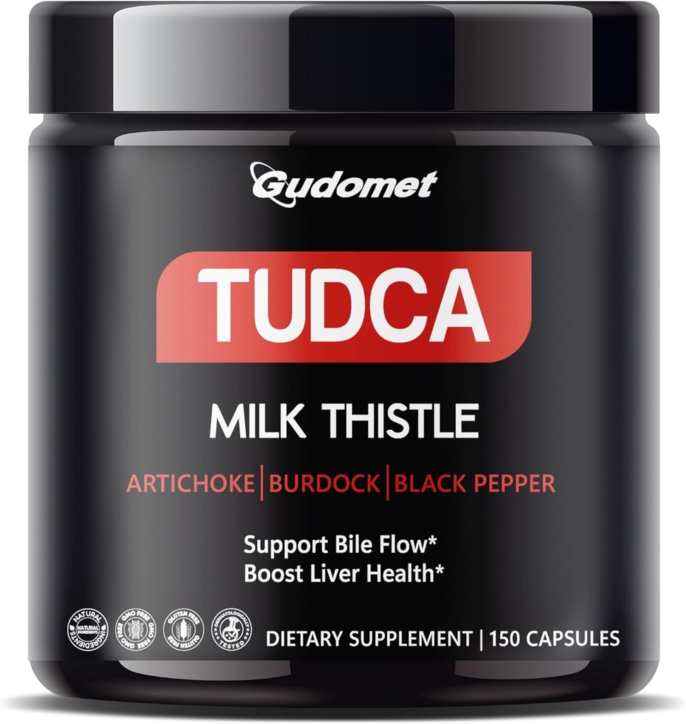 Premium TUDCA con cardo al latte, carciofo, burdock e pepe nero – Supporta la Bile Flow & Liver Health -150 capsule- Made in the USA