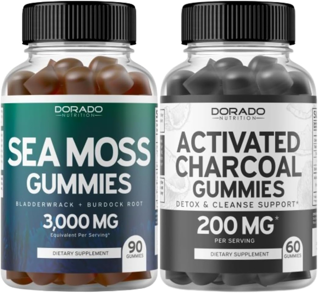 Irish Sea Moss (90 Gummies) Seamoss crudo per tiroide, Energy & Immune Support e Charcoal attivato (60 Gummies) Assistenza Detox & Cleanse sana - Formulato da Organic Coconut Shells - Made in USA