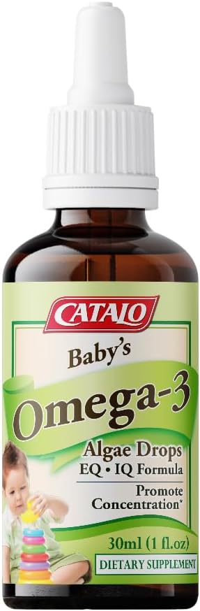 Integratori DHA Omega-3 di alghe del bambino di CATALO – Olio di alghe a base vegetale con DHA & EPA, Formula liquida per neonati, bambini e bambini, Dropper di vetro facile da usare, 2x 30ml