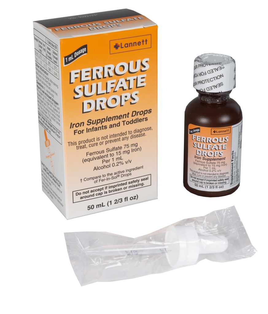 Ferrous gocce di ferro supplemento menta piperita Flavor Generico per Enfamil Fer-in-Sol ferro gocce di supplemento per bambini, bambini e bambini misura Dropper incluso 50 ml per confezione bottiglia di 2
