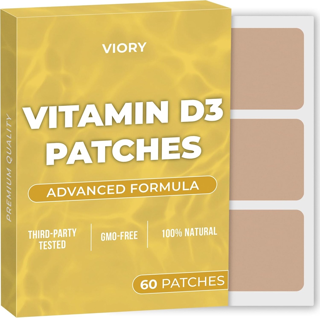 D3 Patches (Pack of 60) - Patch D naturale al 100% per donne e uomini - con calcio, magnesio, K2 - Immune & Body Support - Formula potenziata