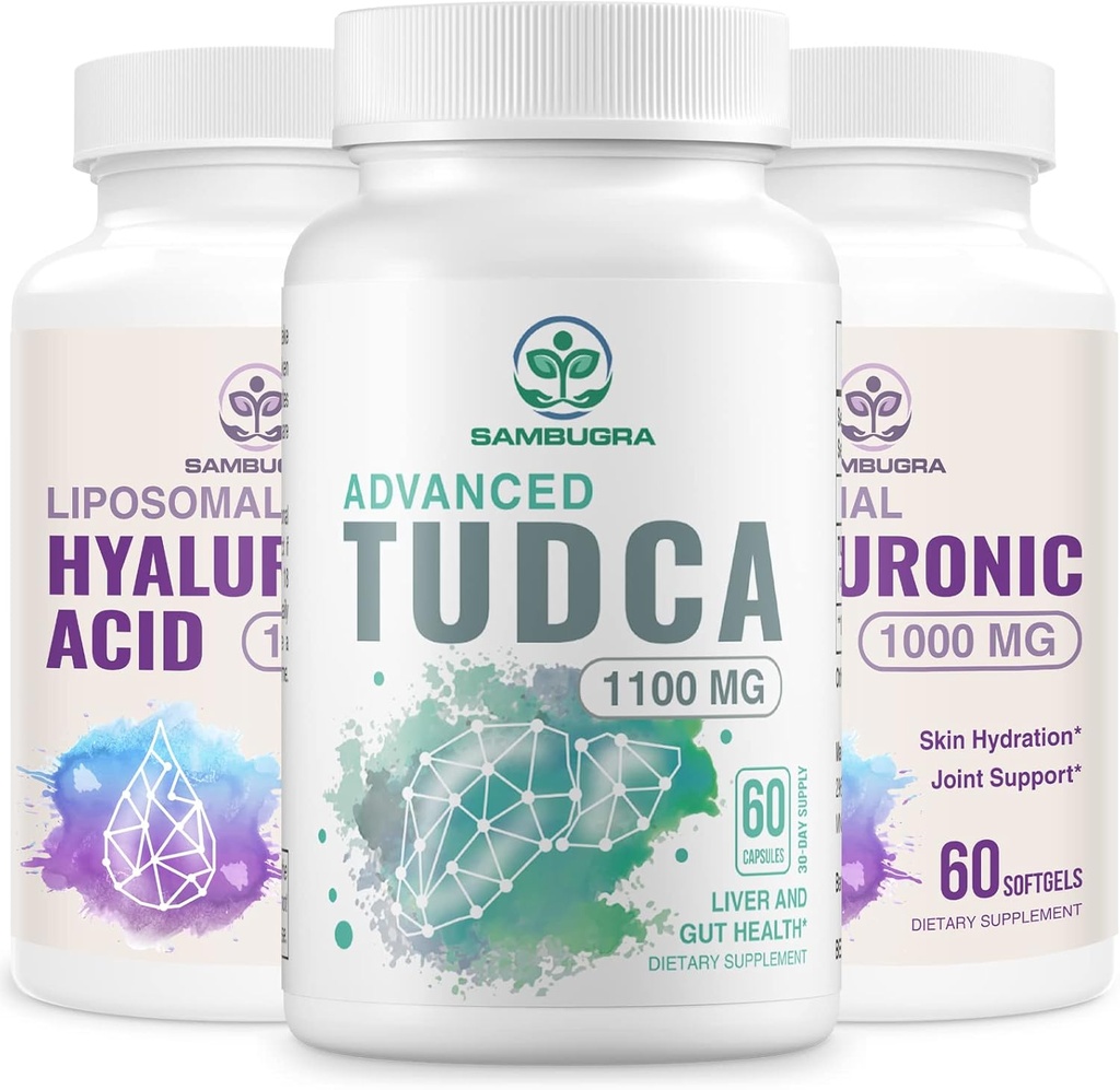 Integratori del fegato di TUDCA 1100mg e dell'acido ialuronico liposomico Supplementi 1000mg, supplemento di biodisponibilità elevata (pacchetto di 3)