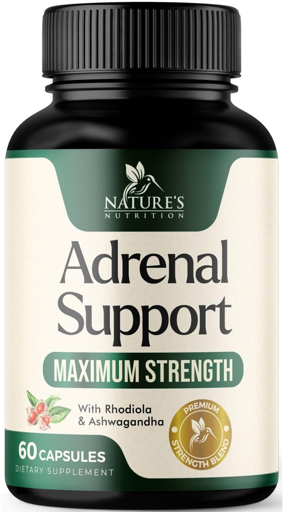 Nature's Nutrition Adrenal Support Supplements Cortex Complex, Best Energy Supplement, Supports Health & Energy Levels, Daily Ashwagandha for Women & Men, Supports Immune System, 60 Capsules