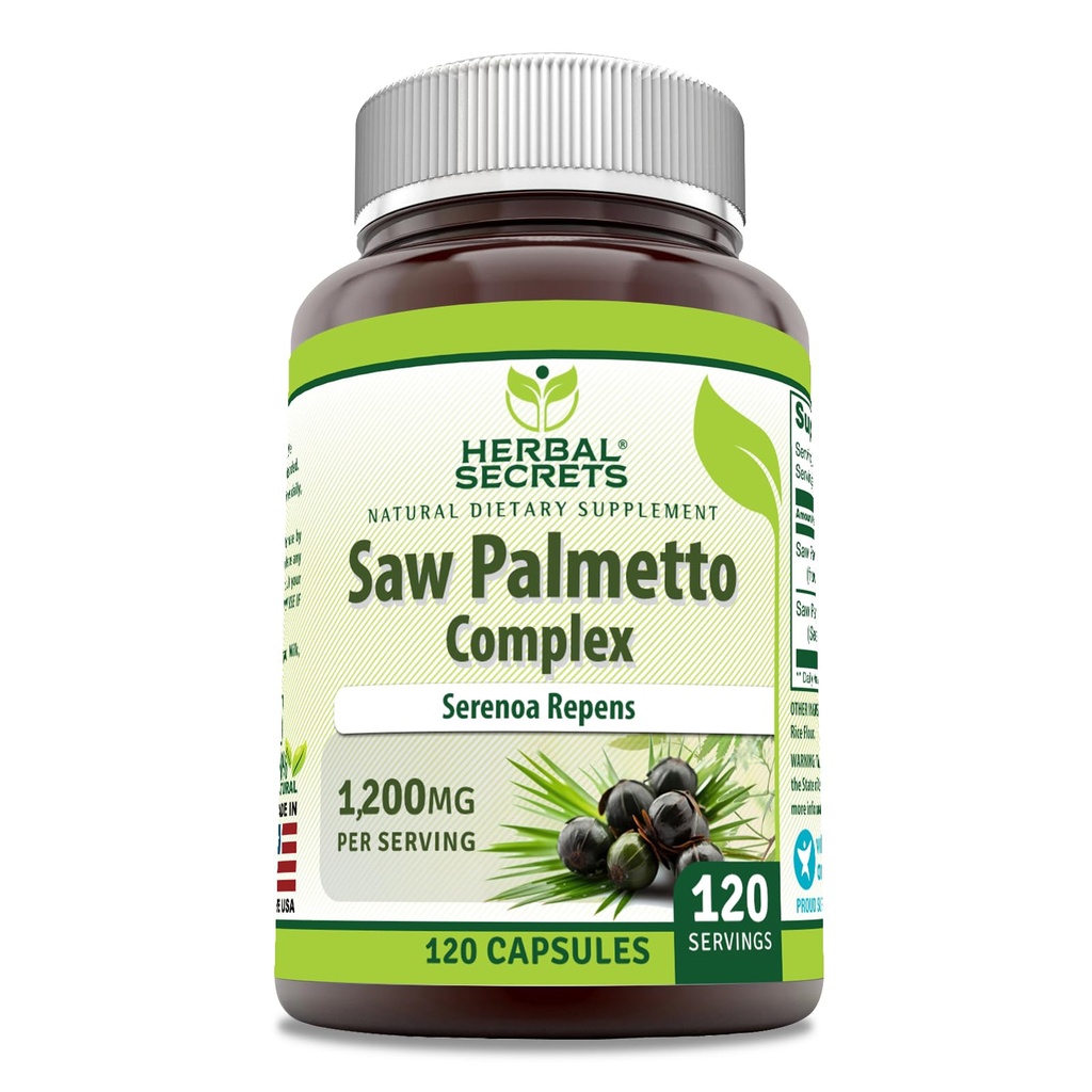 Herbal Secrets Saw Palmetto Complex Supplemento | 1200 Mg | 120 capsule | Non OGM | Gluten Free | Made in USA