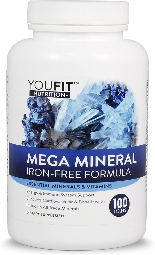 Supplemento Mega Minerals di Youfit Nutrition | Tutti i 72 minerali Trace | Formula Premium con fonte di minerali e supporto sanitario Immune | Iron Free | Tutti in One |1000mg Calcium 500mg Magnesium