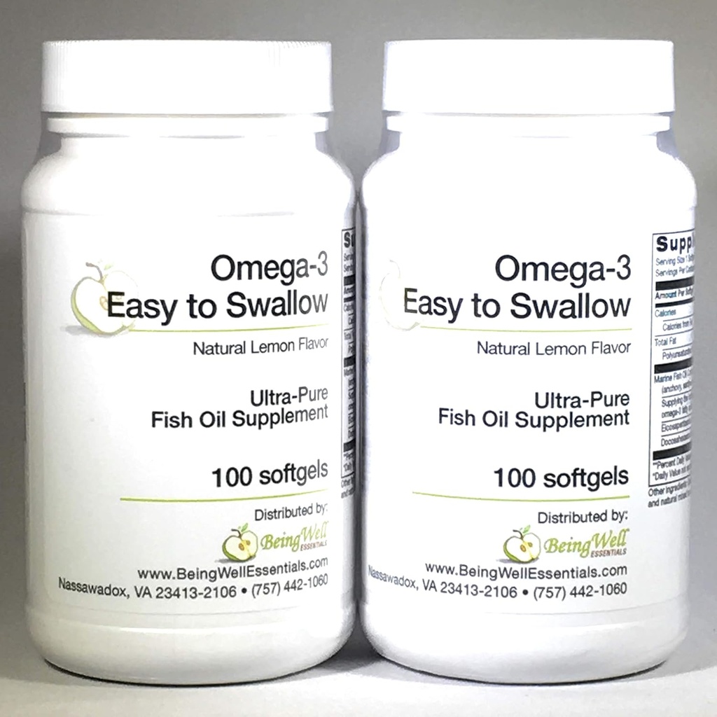 Omega-3 'Easy to Swallow' Ultra-pure Fish Oil Supplemento al limone naturale aroma 200 Softgels da Omega 3 Facile da ingoiare