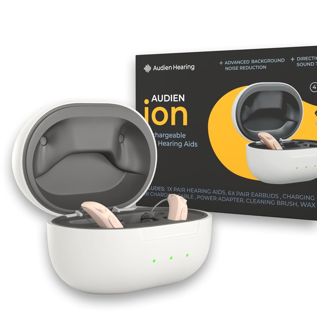 Audien Hearing ION Wireless Apparecchi acustici ricaricabili OTC, Design Premium Comfort & Quasi Invisible
