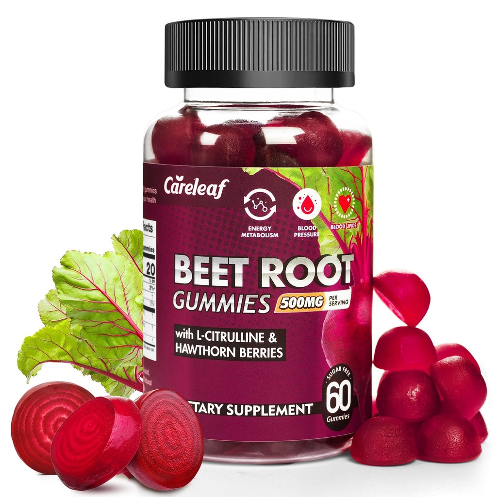 Zucchero senza barbabietola Vegan Gummies per la pressione sanguigna, Gummie di barbabietola con L-Citrullina e Estratto di biancospino, Peach Flavor Beet Chews for High Blood Pressure, 60 Count