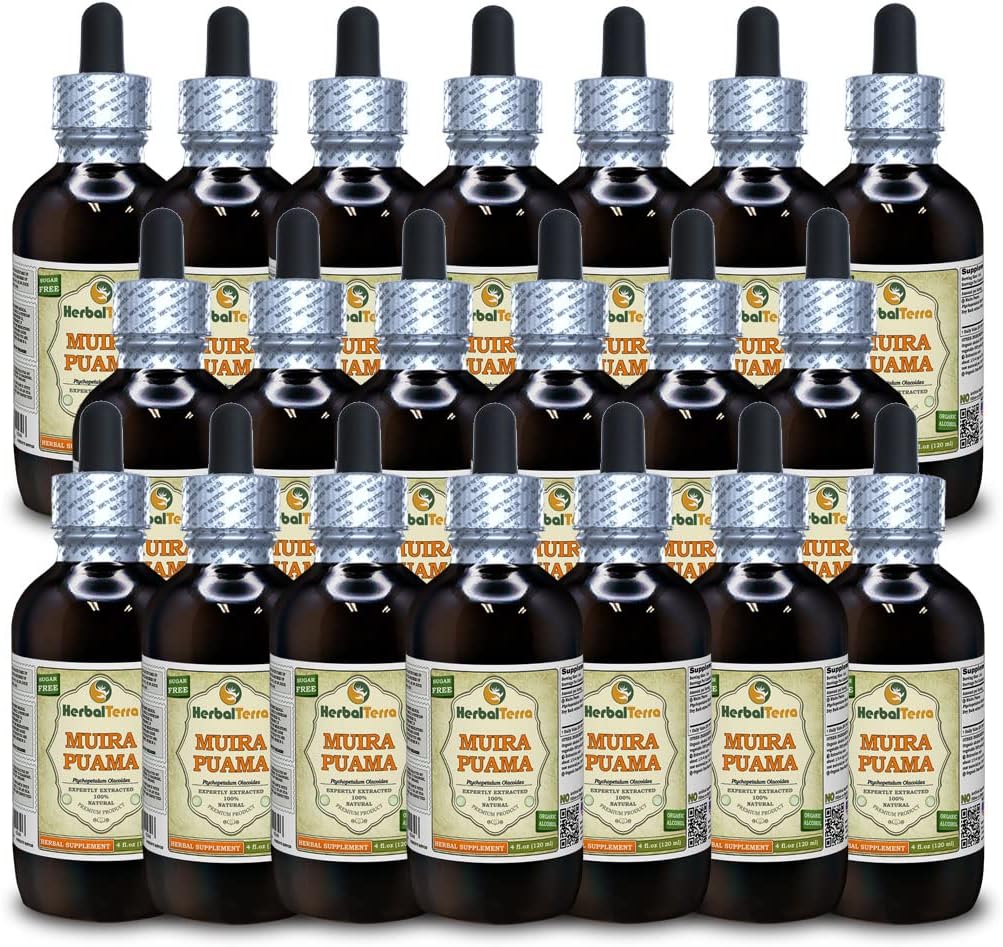 Muira Puama (Ptychopetalum Olacoides) Tintura, Estratto di liquido organico (Nome: HerbalTerra, Proudly Made in USA) 20x4 fl.oz (20x120 ml)