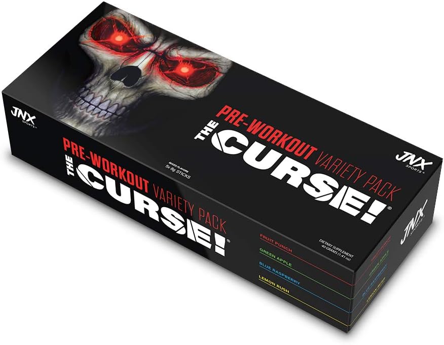 JNX SPORTS The Curse! Polvere pre allenamento per uomini e donne, caffeina, beta-alanina, creatina, L-citrullina, Sample Variety Pack, 5X 8g Campioni – Aumentare l'energia, la resistenza e la messa a fuoco