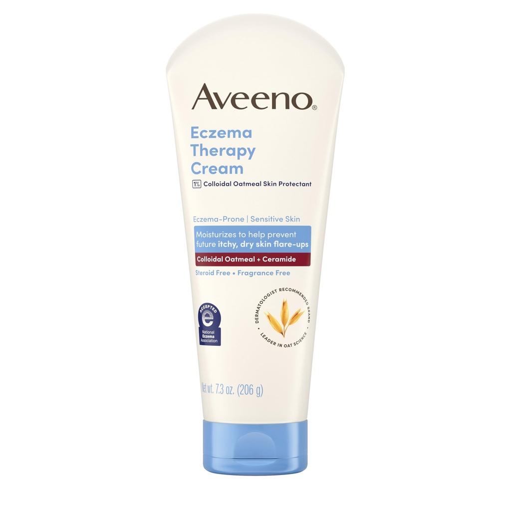 Aveeno Eczema Therapy Crema corpo idratante quotidiana per pelle sensibile, Crema di sollievo Eczema lenitiva, farina di avena colloidale & Ceramide per pelle secca e prurito, steroide- & Fragrance-Free, 7.3 oz