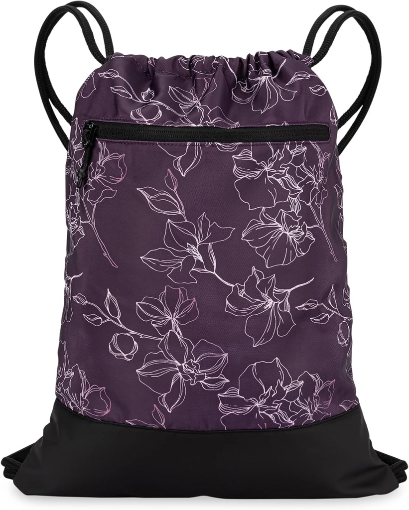 Borsa da ginnastica con coulisse per le donne | Zaino da palestra leggero durevole con disegni grafici | Grande per la palestra e lo sport | Plum - Fiori