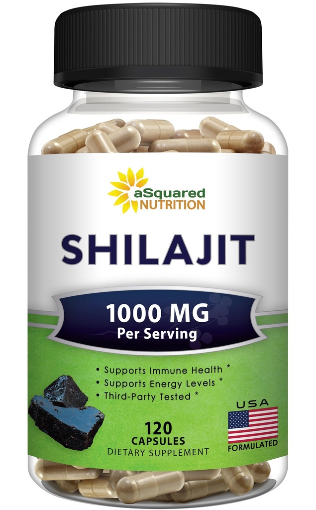 aSquared Nutrition Shilajit 1000mg - 120 Capsule - Pure Shilajit Extract Supplement and Powder Complex Pills - Natural Humic & Fulvic Acid & Trace Minerals - Alternative alla Resina & Drops