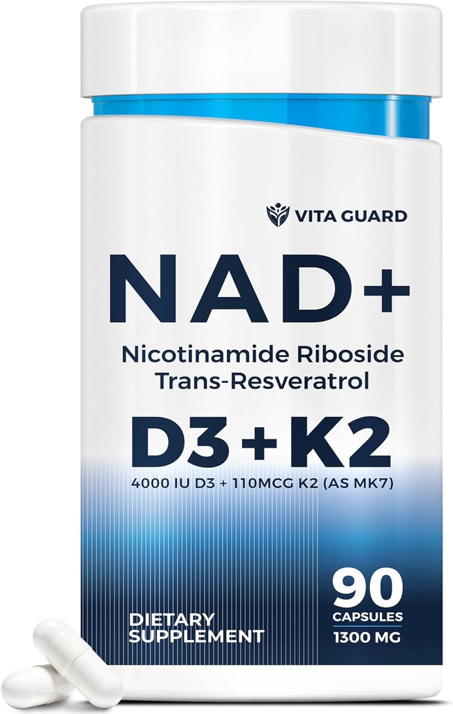 Anti-invecchiamento energia NAD Supplemento – NMN alternativa con Nicotinamide Riboside 1000mg, Trans-Resveratrolo 300mg, Vitamina D3 4000 IU e K2 110 mcg MK7 – capsule vegetariane 60, 1300mg