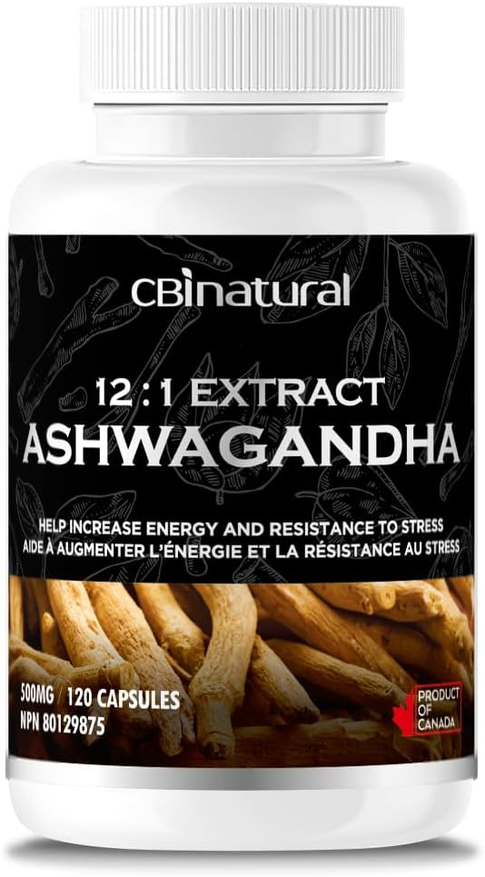 CBInatural Ashwagandha 12:1 Estrarre 500mg (6000 mg Equivalente) – Energia, Vitality & Men’s Wellness Support – 120 capsule vegane, 4-Month di alimentazione