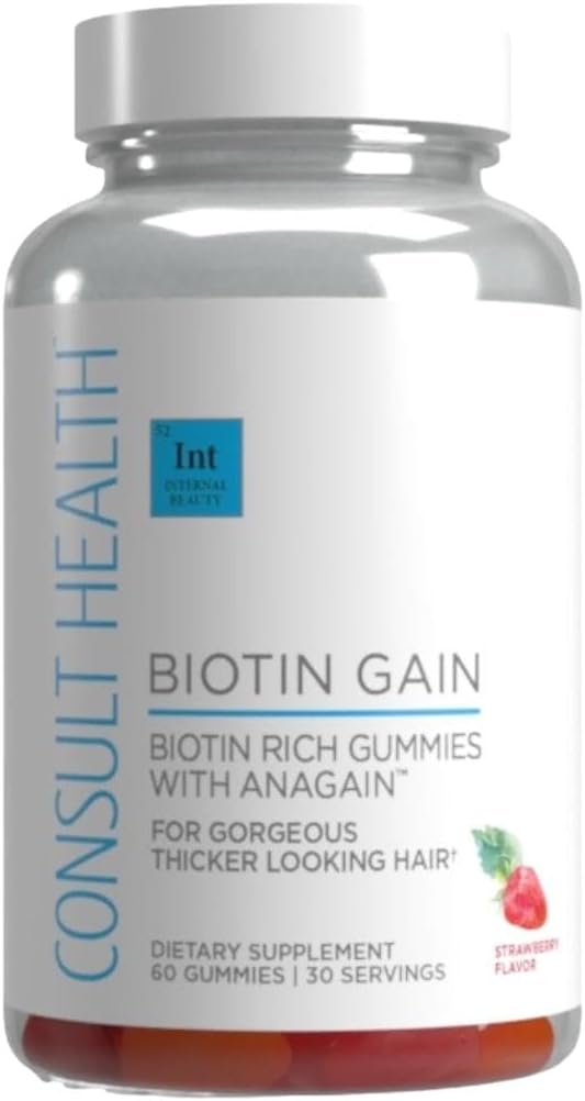 Consolare la salute BIOTIN GAIN Gummies con ANAGAIN - Ridurre la perdita di capelli - clinicamente testato - 10.000 mcg Biotin Vitamina B7 per sostenere la crescita sana dei capelli, la pelle e le unghie per le donne e gli uomini - 60 Conte