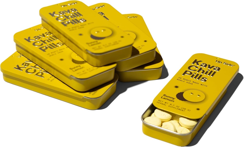 Su lato Kava Chill Pills, Kava Kava Candy Sunny Lemon Flavor, integratore naturale per il supporto calma e stress, 6 Pack 20 Mints