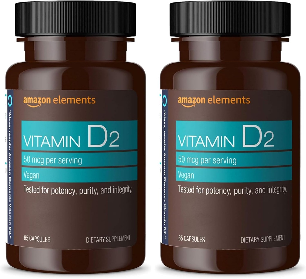 Vitamina D2 2000 IU, Vegan, 65 capsule, Supporta le ossa forti e la salute immunitaria, 2 mesi di alimentazione (Packaging May Vary) (Pack of 2)