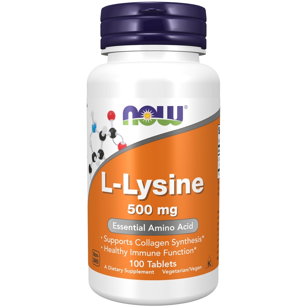 NOW Integratori alimentari, L-Lysine (L-Lysine Hydrochloride) 500 mg, Aminoacido, 100 conte(Pacchetto di 1)