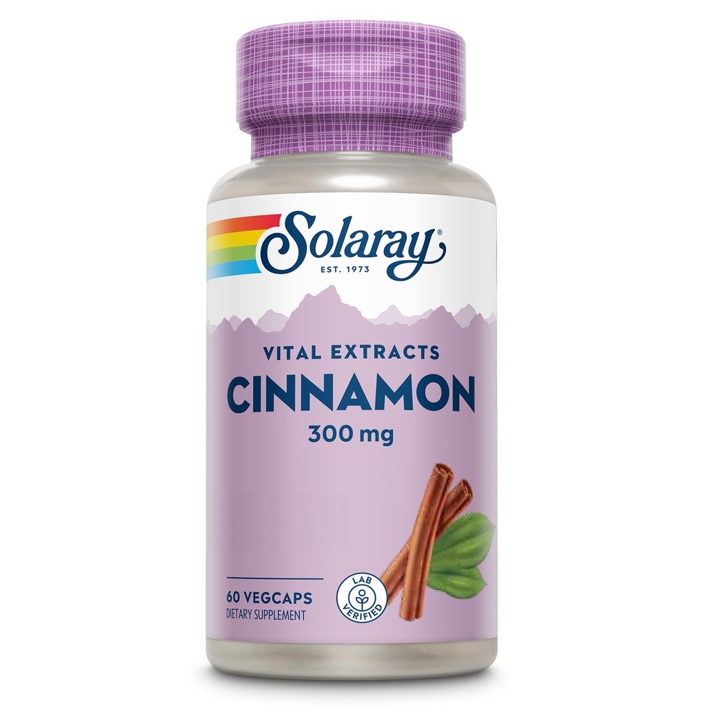 Estratto di cannella di SOLARAY 300mg - Integratori di cannella per l'equilibrio - Supporto di erbe con 24mg Flavonoidi - Lab verificato, senza glutine, garanzia di 60 giorni - 60 Serve, 60 VegCaps