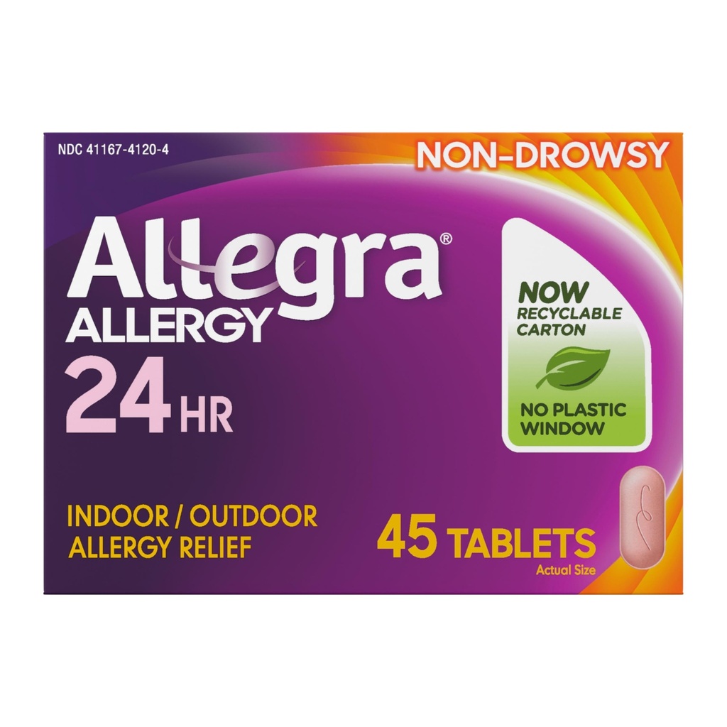 Allegra Adulto 24-ore allergia pantofole di sollievo, Non-Drowsy Indoor e all'aperto medicina dell'allergia, 180 mg Fexofenadine HCI Antihistamine Pillola, 45-Paese