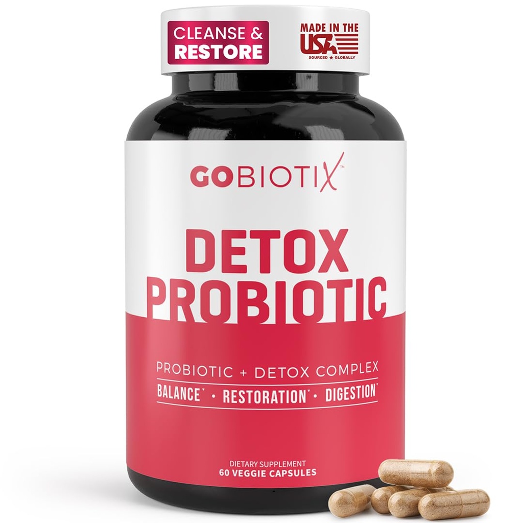 GOBIOTIX Detox Probiotic Supplemento per la salute digestiva - Cardo al latte, curcuma e radice di dadelion, enzimi per la salute del fegato - 50 miliardi di CFU - 60 capsule