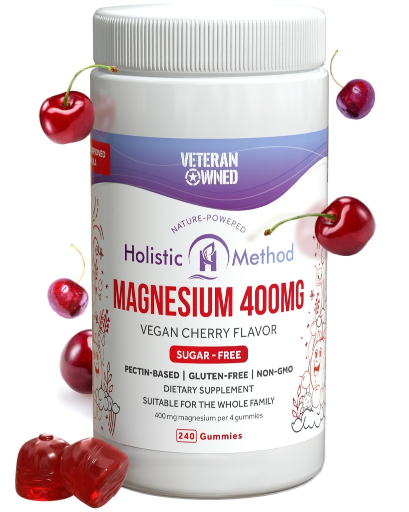 Magnesio Citrato Gummies - Senza zucchero, Vegan e Non OGM per un migliore sonno e relax - No Zucchero Alcol - Magnesio Supplemento per adulti, adolescenti e bambini - Ciliegia - 240 Chews