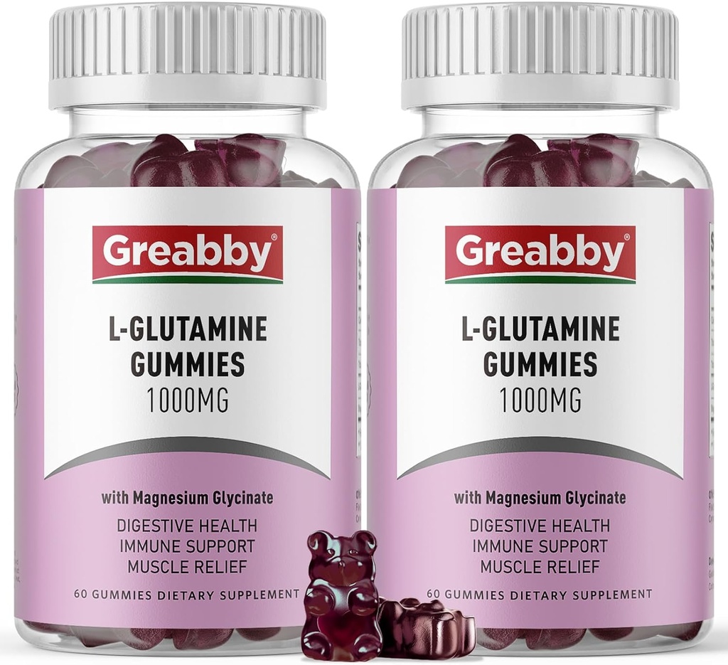 L Glutamina 1000mg Gummies - Muscolo Rilievo & Supporto immunitario, Aminoacido Supplemento con Magnesio Glycinate, Vegan & Non-GMO, Gluten Free (120 conteggio)