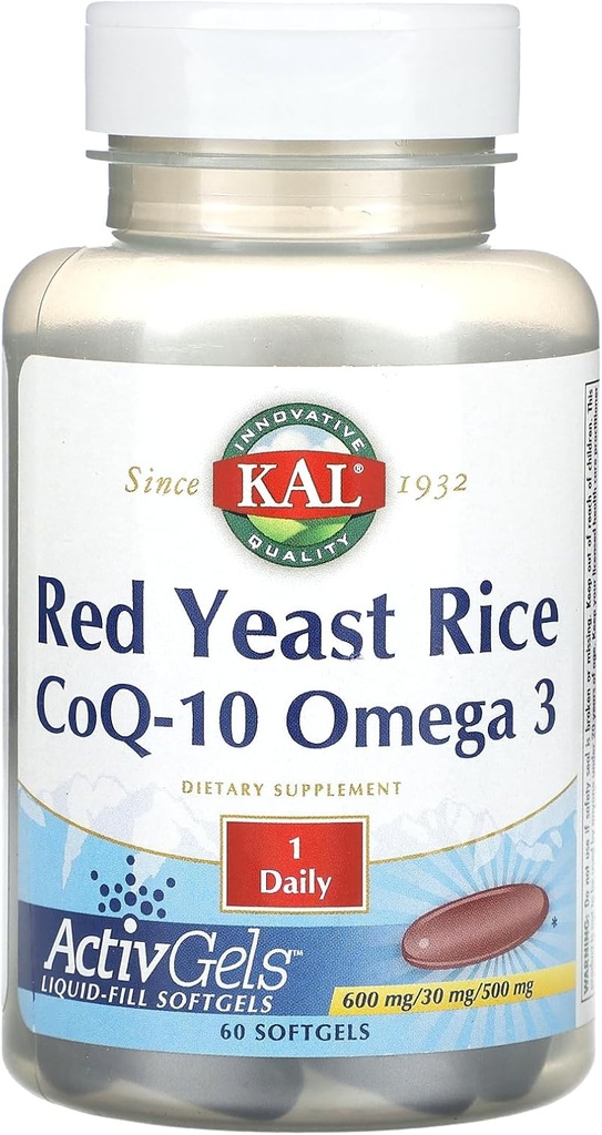 KAL Riso di lievito rosso, CoQ-10, Omega 3, 60 Softgels