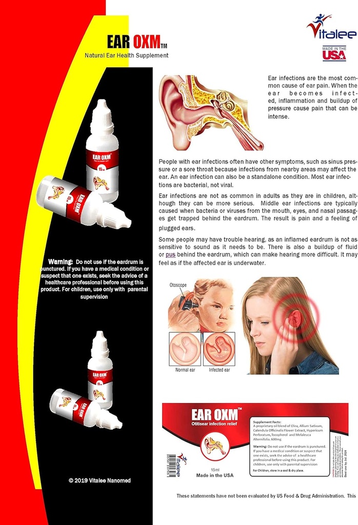 Orecchio OXM- dolori naturali e gocce di infezione (1 bottiglia, 15 ml)