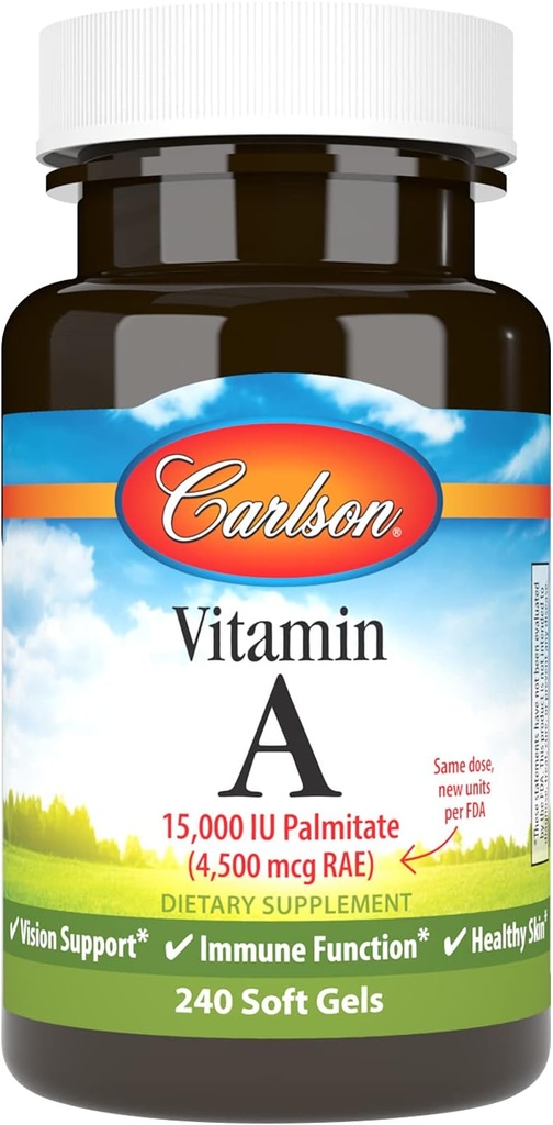 Carlson - Vitamina A, 15000 IU Palmitate (4500 mcg RAE), Vision Health, Healthy Skin, 240 Softgels