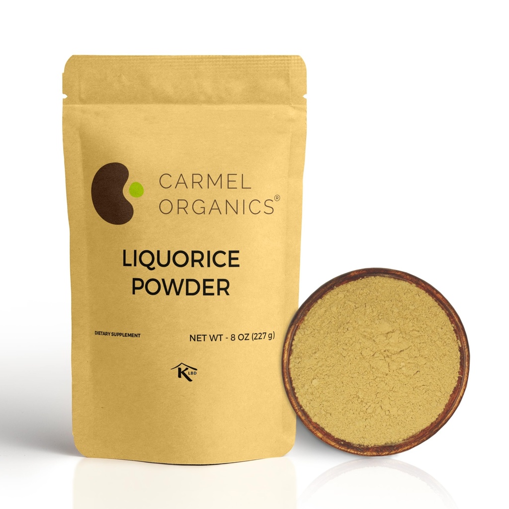 CARMEL ORGANICS Polvere di radice di liquirizia - 8 oncia | Supplemento di erbe | Dolcifica naturale e aiuto digestivo | Non OGM | Preservativi e additivi aggiunti