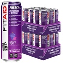 LIFEAID FITAID Energy Grape AÇAI, 200mg Natural Caffeine, Keto, Pre-Workout Performance: BCAA, Quercetin, Electrolytes, Omega-3s, 15 Calorie, Paleo, Vegan & Gluten-Free, 12-oz (Pack of 24)