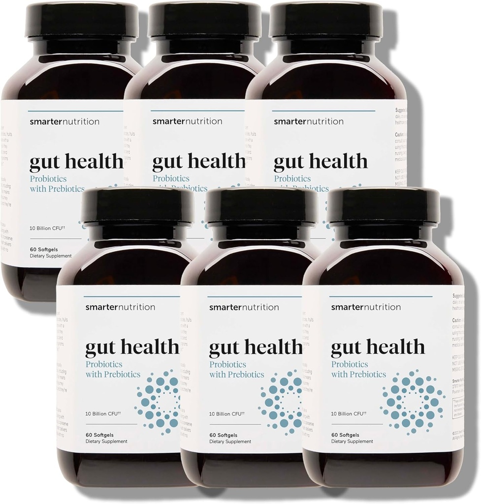 Smarter Nutrition Gut Health Probiotics with Prebiotics - 100% Soil-Based Strains with MCT Oil for Digestive, Immune Health, Gut Microbiome - Vegetariano - 360 Count(Pack of 6) - 180-Day Supply