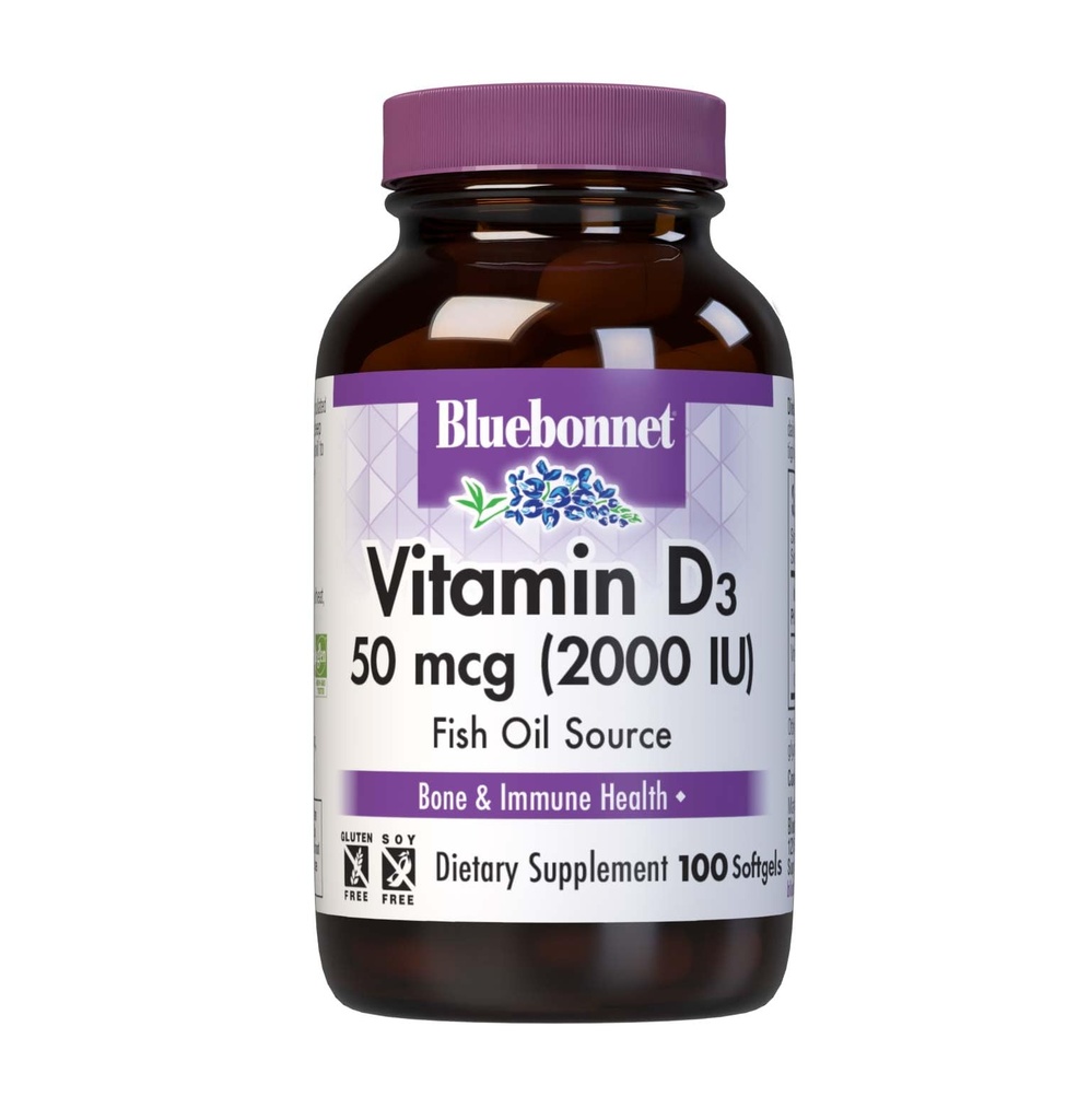 Bluebonnet vitamina D3 2000 capsule vegetali IU, 100 conte (pacchetto di 1)