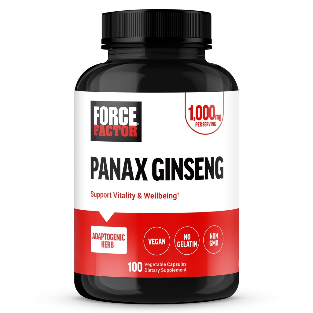 FORCE FACTOR Panax Ginseng Adaptogenic Coreano Ginseng supplemento per sostenere l'energia, Clarity, e Benessere, Non-GMO, Vegan-Friendly, Qualità Premium, 100 capsule