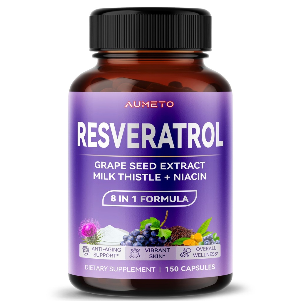 Ultra Resveratrolo 8 in 1 Formula - con Niacina di cardo di latte di semi di Uva (150 Conteggio)