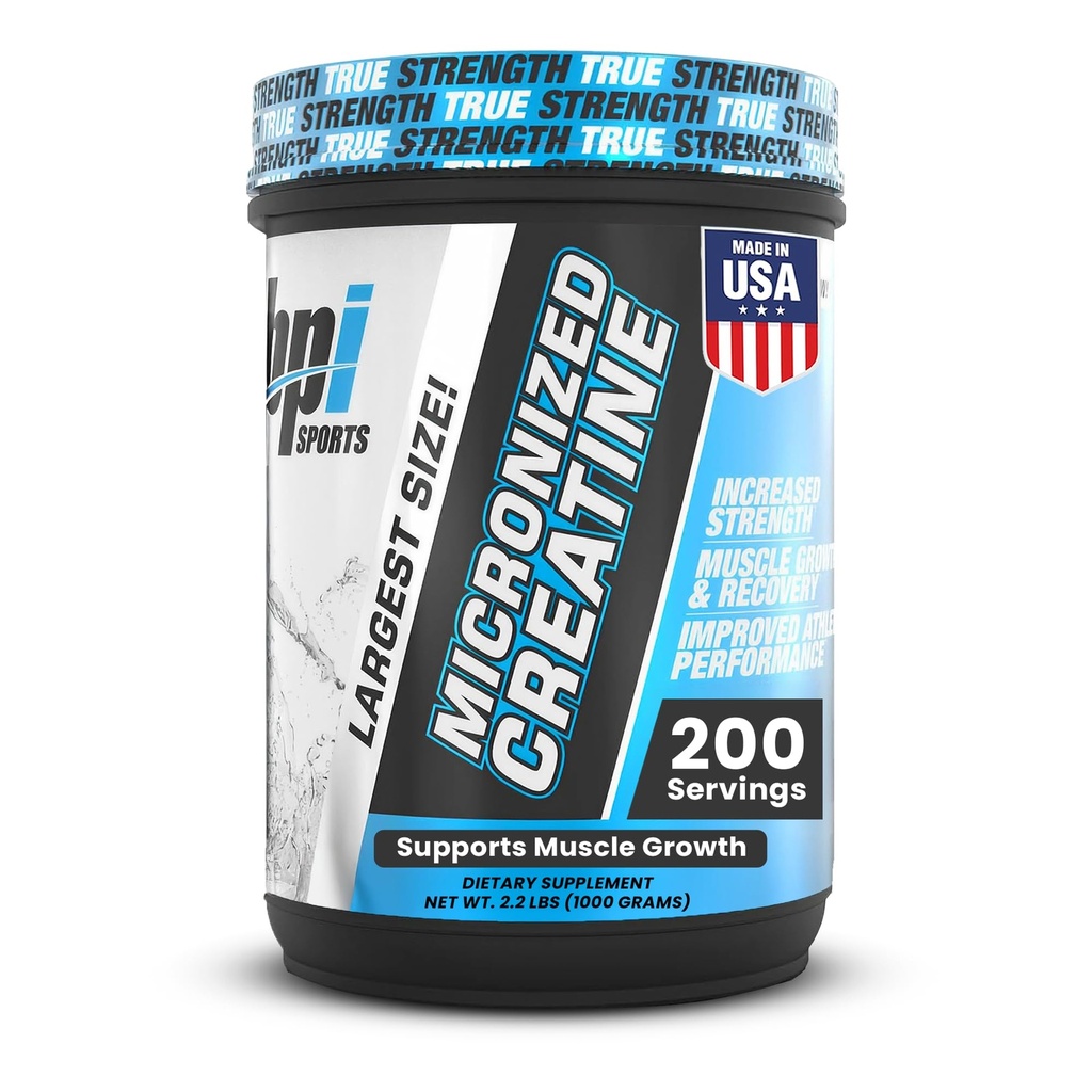 BPI Sports Creatina micronizzata – Aumenta la resistenza, Riduci la fatica – Supporto muscolare magra con Creatina Monoidrato – Polvere non aromatizzata per il recupero, l'eccedenza e le prestazioni (200 Serve)